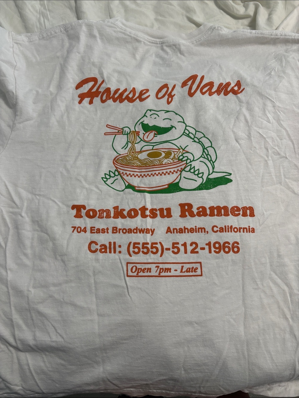 Vans White Tee with Orange Ramen Graphic